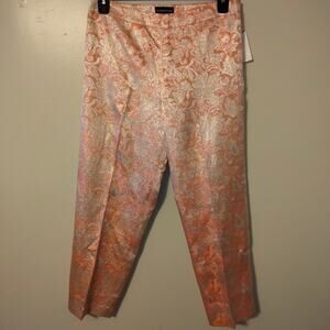 Sutton Studio Peach Cream & Gold Floral Brocade Slack Pants 10 NWT